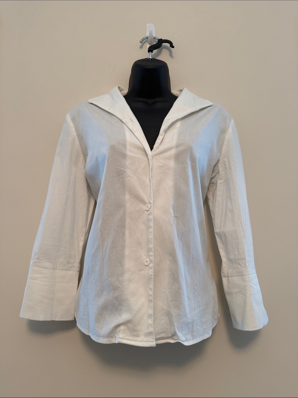 White Button-Front Womens Top with Sailor Collar